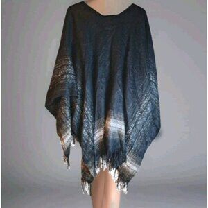 Mohair Shawl Adrienne Landau Fringe Black White Grey Bohemian Womens One Size